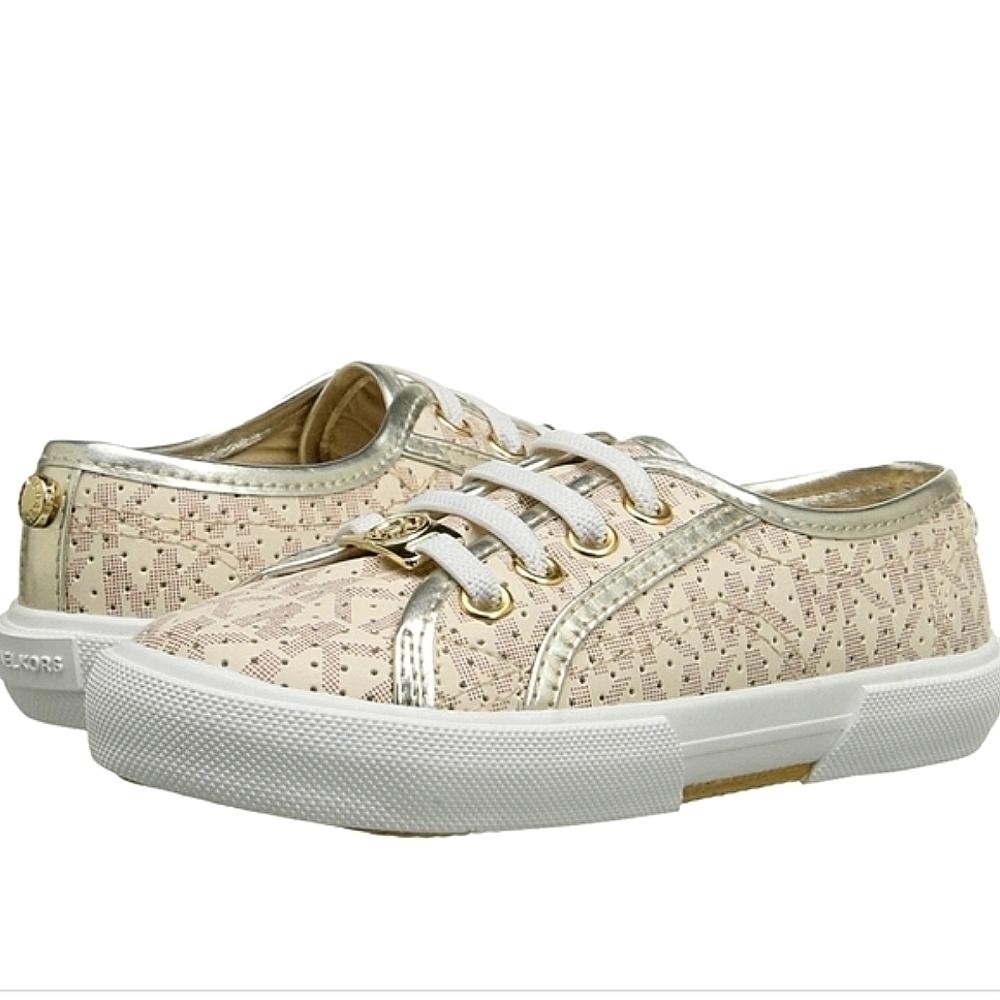 Michael Kors Girl's Lace Up Sneakers Vanilla Ima Boerum MK Logo Light Pink Sz 4✌